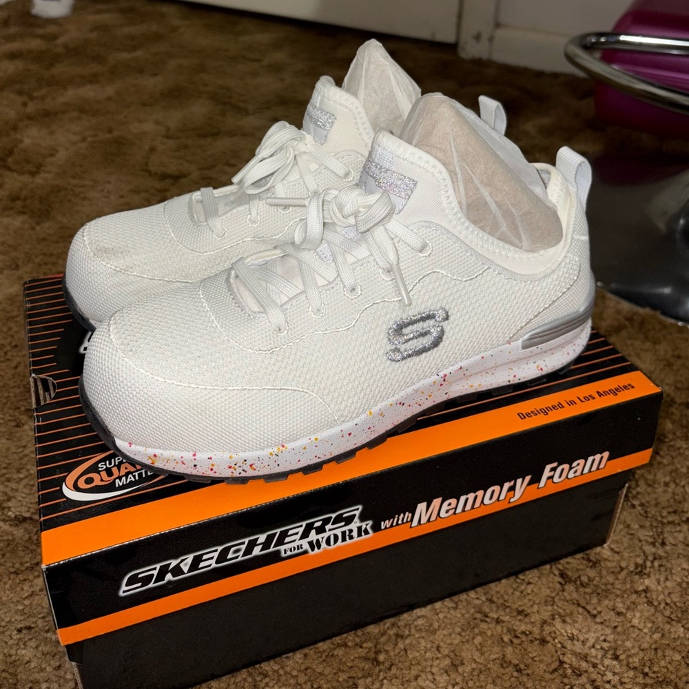 Skechers White Sneakers with Colorful Sole